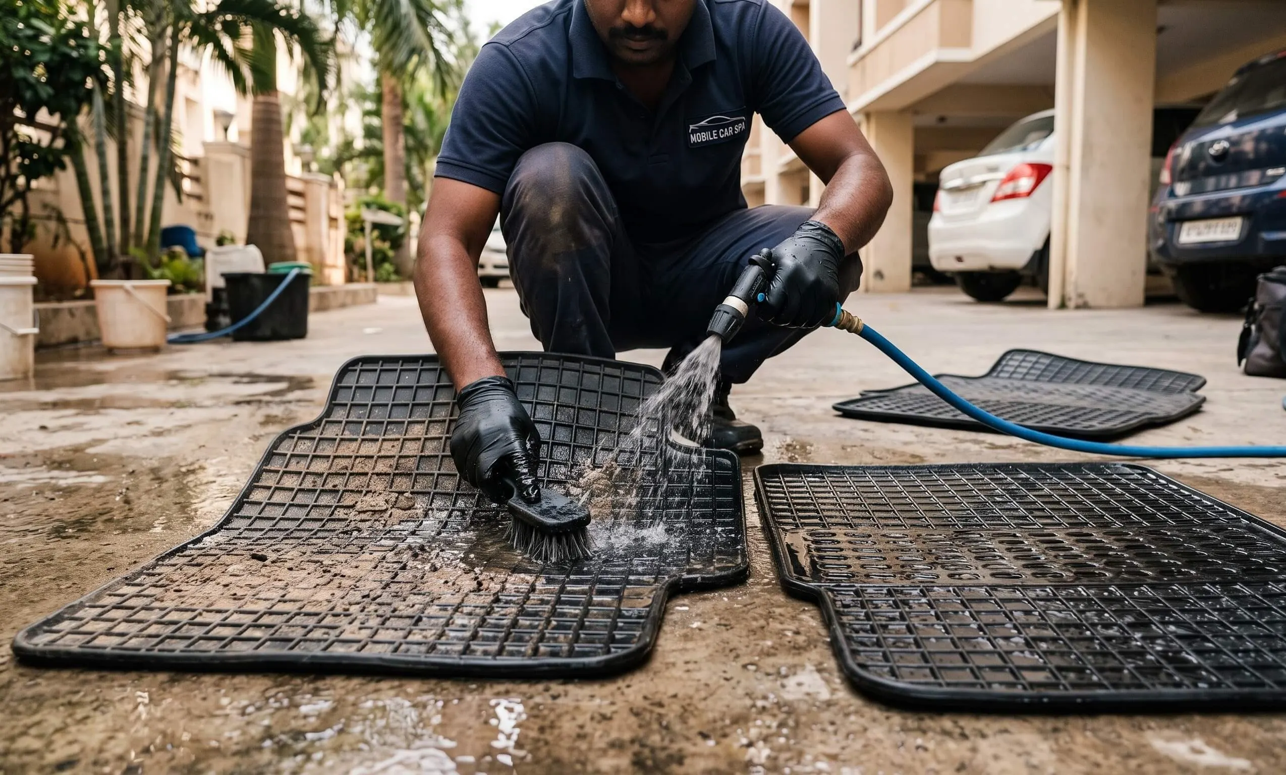 Rubber floor mats inside a car