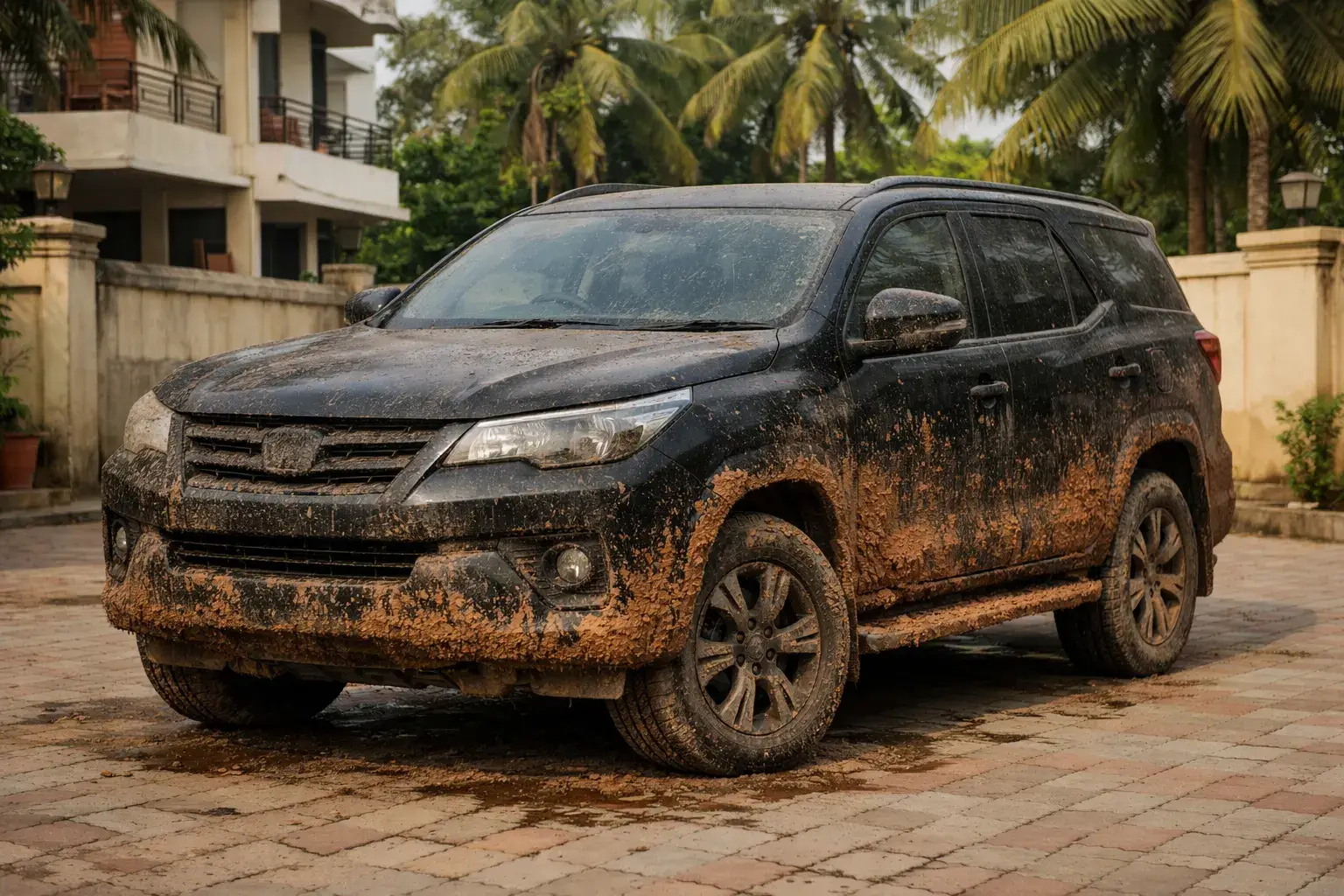 Car exterior showing swirl marks before detailing treatment in Chennai